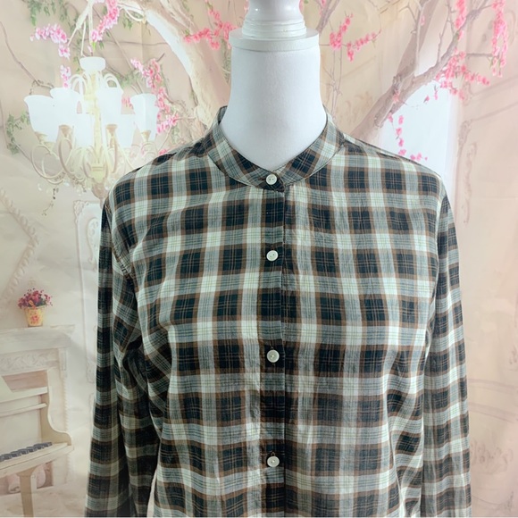 Nili Lotan Judith Mocha Plaid Cotton Button Down Shirt - Picture 4 of 12